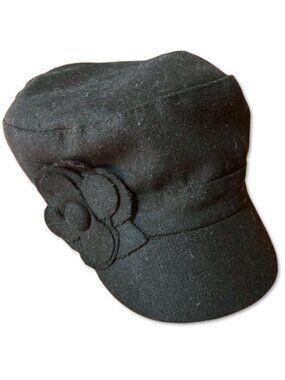 Magid Vintage Black Wool Flower Accent Cadet Cap